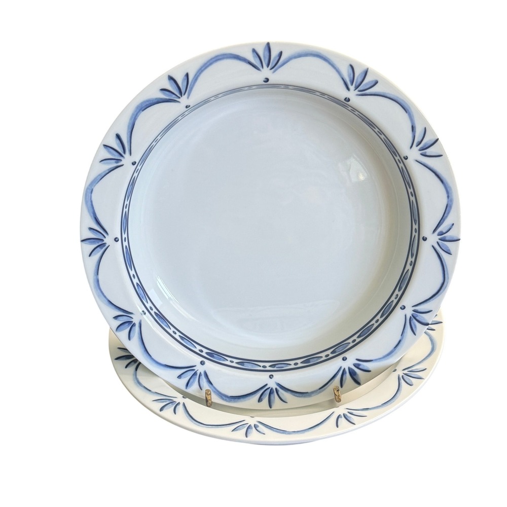 Dansk Bistro Cafe Norwegian Blue Rimmed Soup Bowls Set of 2 Portugal Ceramic